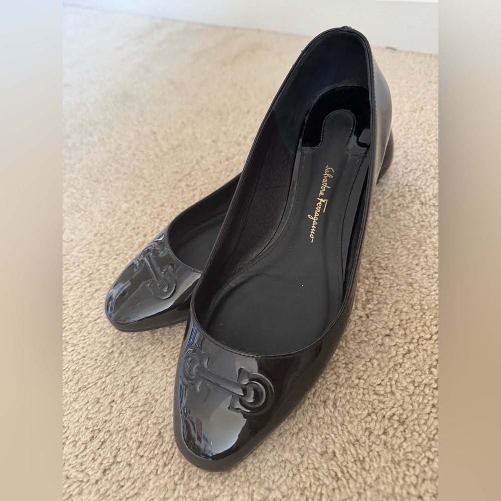 Salvatore Ferragamo Black Patent Leather Flats